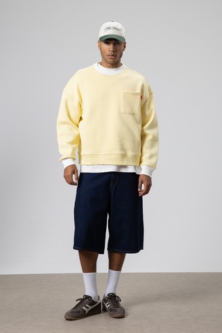 Vamos Bisiklet Yaka Cep Detaylı Oversize Sweatshirt Sarı