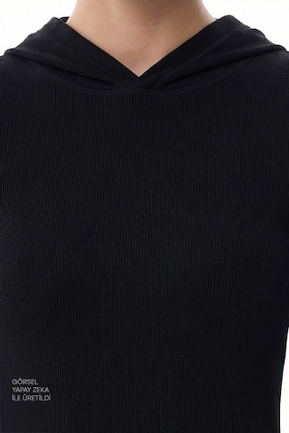 Penti Siyah Hooded Ribbed Modal Sweatshirt