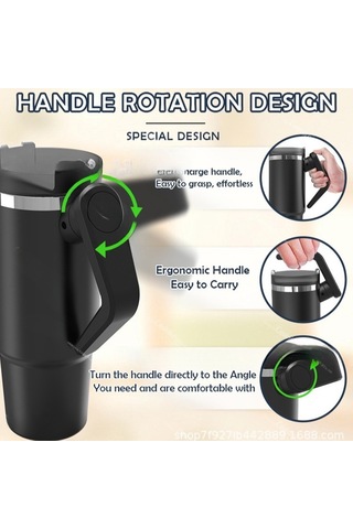 Mufunye The Iceflow Flip Straw Pipetli Termos Bardak 30oz 950ml , Siyah