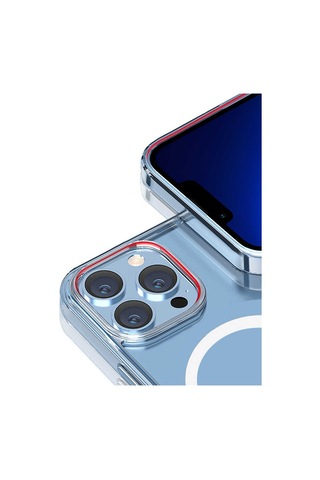 Apple Uyumlu iPhone 13 M-safe Şarj Özellikli Kamera Çıkıntılı Silikon Kılıf Mavi