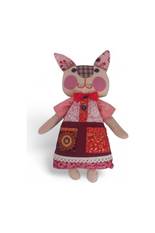 Kedi Hanım Patchwork Kırmızı Yanak Bez Bebek Patchwork