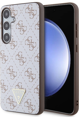 Galaxy S24 Plus Uyumlu Kılıf Guess Lisanslı Pu Üçgen Logo 4g Desenli Kapak Siyah
