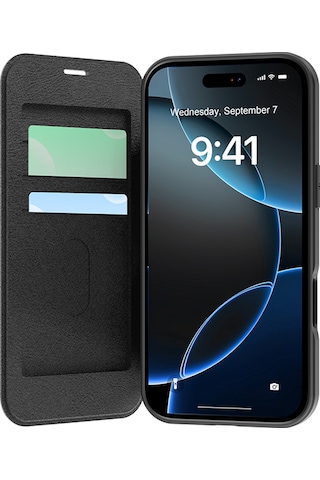 İphone 17 Pro Max Uyumlu Kılıf M-safe Şarjlı Raptic Air Folio Şeffaf Kartlıklı Kapaklı Kılıf Siyah Siyah