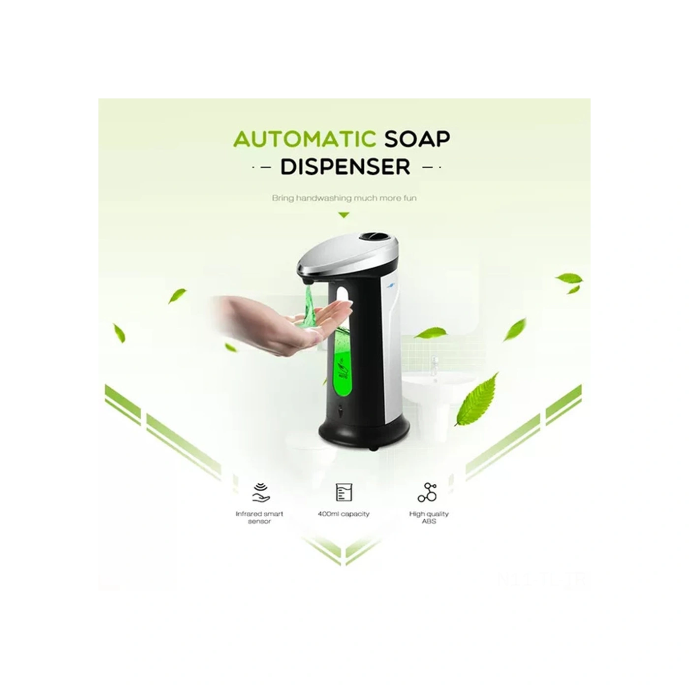 Hombey Otomatik Algılama Sabun Dağıtıcı 400ml - Banyo/ Mutfak Kullanıma Uygun, Pil Dahil Değil, Abs Malzeme Beyaz - Siyah