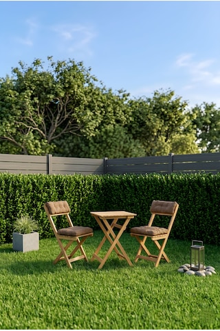 Duo Balkon Bahçe Mutfak Katlanır Masa Bej Rengi Minderli Sandalye Bistro Set Kahverengi
