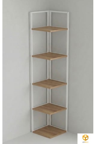 Ela 5 Raflı Metal Köşe Kitaplık Rafı Dekoratif Aksesuar Rafı 180 Cm Beyaz-çam Beyaz - Atlantik Çam