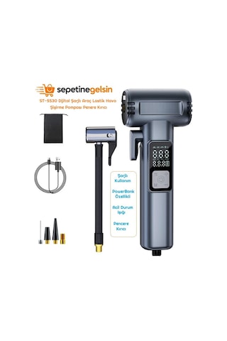 Sepetinegelsin St-5530 Dijital Şarjlı Araç Lastik Hava Şişirme Pompası Penere Kırıcı