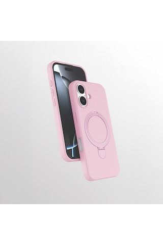 Apple Uyumlu iPhone 17 Kılıf M-safe Şarj Özellikli Standlı Zore Samara Kapak Pembe