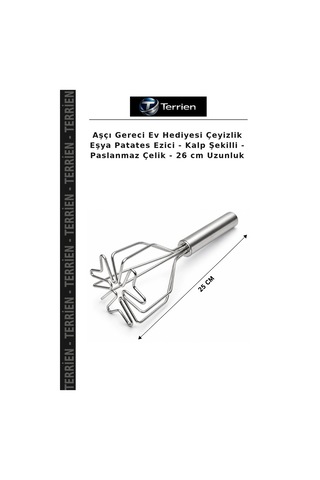 Aşçı Gereci Ev Hediyesi Çeyizlik Eşya Patates Ezici - Kalp Şekilli - Paslanmaz Çelik - 26 Cm Uzunluk