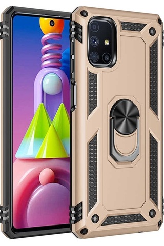 Samsung Galaxy Uyumlu M51 Kılıf Sert Silikon Yüzüklü Stand Özellikli Kapak