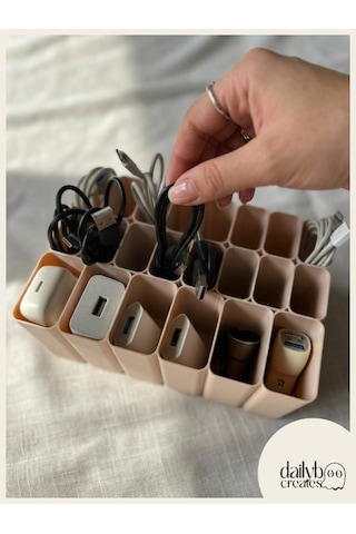 Dailyboo Creates Kablo Ve Adaptör Organizeri-saklama Kutusu-22 Bölmeli Çekmece Düzenleyici Bej