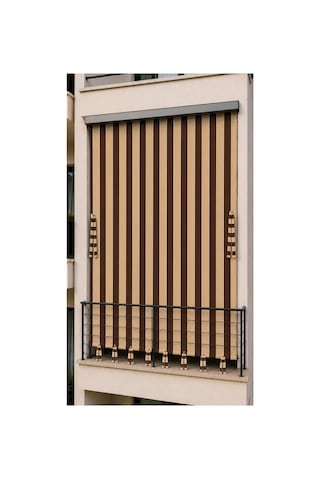 Suya Dayanıklı Kornişli Balkon Perdesi Modern Dış Mekan Fon Perde Kahverengi-krem Kahverengi Krem