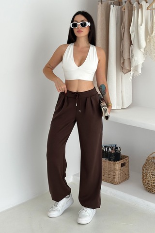 Noa & Noa Kadın Yüksek Bel Geniş Paça Bağcıklı Sweatpant Urban Ease Kahverengi