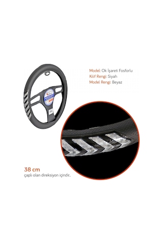 Nyf Direksiyon Kılıfı Fosforlu 38 Cm Siyah Ok İşareti Beyaz A-08