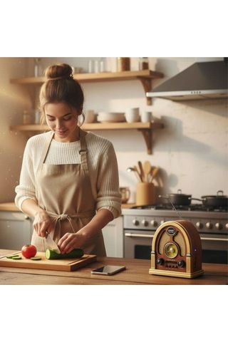 Ns-7061 Retro Ahşap Tasarım Bluetooth Hoparlörlü Radyo Fm/am Destekli, Şarjlı Ve Taşınabiliri Rady-436