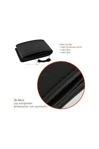 Fox D-121 Dikmeli Düz 38 Cm Siyah Direksiyon Kılıfı