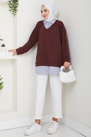 Gömlek Yaka Oysho Tunik 1612 - Acı Kahve Acı Kahverengi