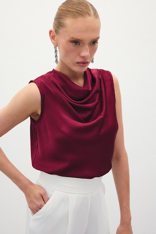Sateen Degaje Yaka Saten Bluz - Bordo-136198 Bordo