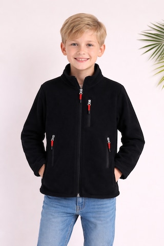 Monox Çocuk Lastik Manşetli Fermuarlı 3 Cepli Unisex Polar Ceket Siyah