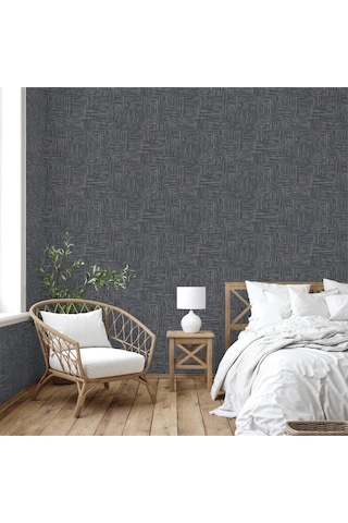 Adawall Muse Koleksiyonu- 25101-6 Antrasit Dokulu Silinebilir Nonwoven Vinil Duvar Kağıdı 1.06x15.6m - 16.5m² Siyah