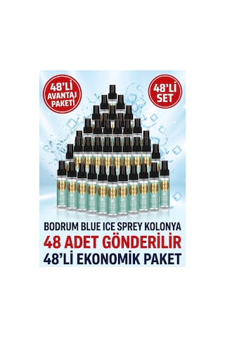 Blue Ice Buzul Ferahlığı Kolonyası 60 Ml Sprey Başlıklı 48'li Paket 80 Cep Boy Toptan Set
