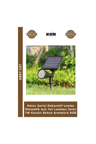 Delux Serisi Dekoratif Lamba Otomatik Işık Yol Lambası Solar 7w Kazıklı Bahçe Armatürü Rgb