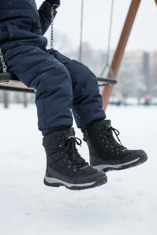 Siyah Polarlı Kaymaz Taban Soğuğa Dirençli Unisex Çocuk Bot Felix F Siyah