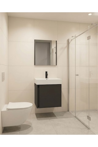 Vasa Kapaklı 50 Cm Antrasit Lavabo Dolabı Üçlü Set