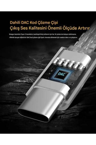Kz Type-c Gümüş Dac Kulaklık Kablosu Mikrofonlu