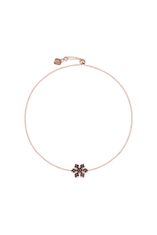 Siyah Zirkon Taşlı Pırlanta Montür Rose Altın Kaplama Asansörlü Çiçek Desenli Gümüş Bileklik Gümüş - Rose Gold