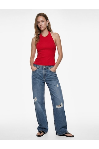 Koton Slim Fit Bel Vurgulu Halter Yaka Kolsuz Peplum Bluz Kırmızı 6sal30289ık