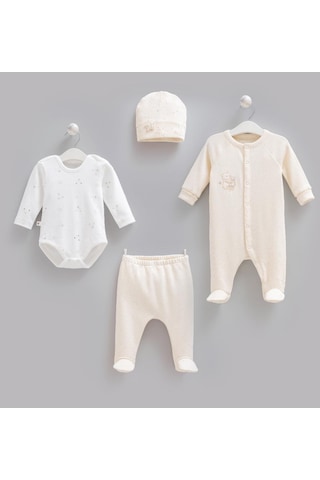 Caramell Pamuk 4lü Tulumlu Teddy Bear Set 0-3 Ay 50-56 Cm Bej Crml.ze2517.bej