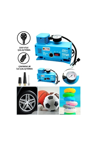 Bay 220 Volt-12 Volt 250 Psi Geniş Uygulama Yelpazesi Kompresör Lastik Hava Şişirme Oto Pompası Najmaddin Standart