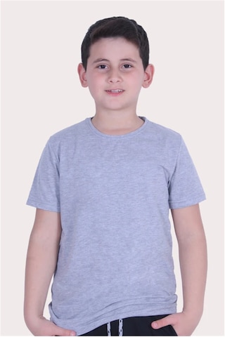 Basic Bisiklet Yaka %100 Pamuk Likralı Düz Unisex Çocuk T-shirt Gri