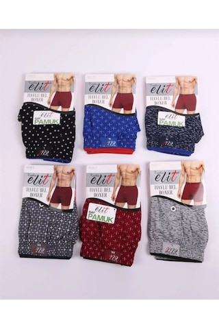 Tutku Elit 1102 Erkek Karışık Desenli Havlu Bel Boxer 12 Adet Çok Renkli