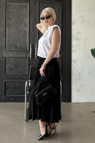 Madmext Siyah Pileli Midi Boy Kadın Etek Mg2393