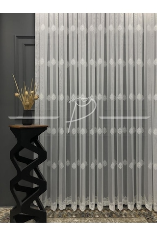 Tül Perde Taç Marka Etek Bohreli Serpme Desenli Tül 26131 Çok Renkli