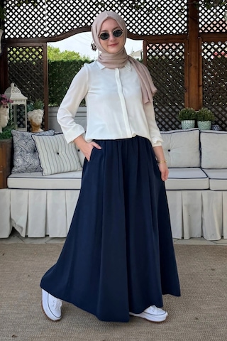 Rabia Şamlı Vera Etekli Pantolon Lacivert Normal