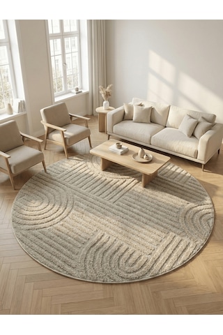 Modern Yuvarlak Halı Yumuşak Dokulu Halı Salon Halısı Mutfak Halısı Kesme Halı Yolluk Bej Halı 23