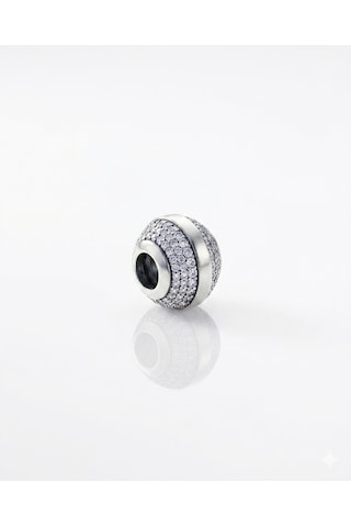 Kadın Yuvarlak Çift Sıra Taş Detay Gümüş Charm