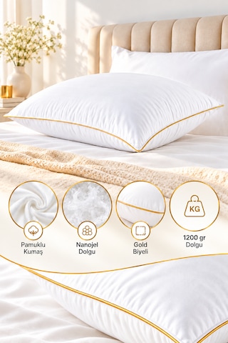 1 Adet Premium Nanojel Yastık 50x70 Cm 1200 Gram Beyaz-gold