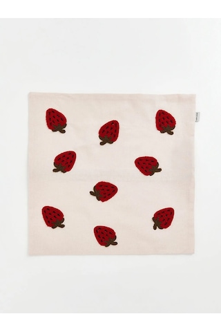 Pembe Çilek Desenli Kırlent Kılıfı 45x45 Cm