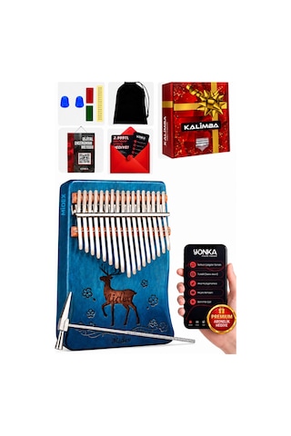 Midex KLX-510 Hakiki Ağaç Geyik Desenli Kalimba 17 Tuşlu