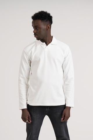 Gömlek Yaka Hafif Armürlü Slimfit Uzun Kol Sweatshirt Beyaz
