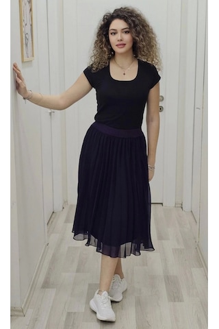 Beli Lastikli Pliseli Etek 6018-mürdüm Mürdüm