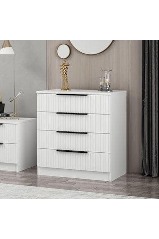 Kale Şifonyer 4 Çekmeceli Çizgili Mebran Beyaz