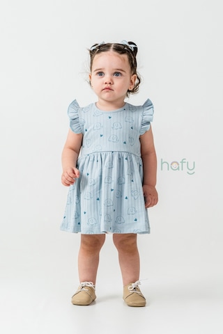 Hafy Baby Fırfır Kollu, Neşeli Fil Desenli, Yazlık Kız Çocuk / Bebek Elbisesi Açik Mavi