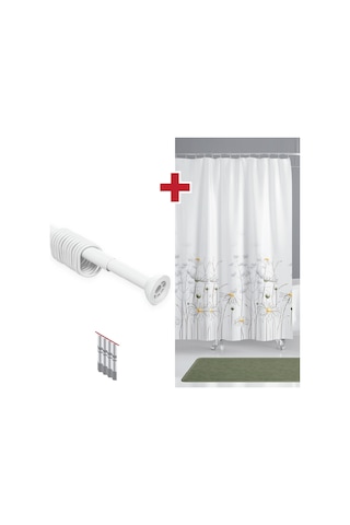 Banyo Perdesi Papatya Çiçek Desen Halkalı Duş Perdesi + Askı Aparatı 180 x 200 CM Çok Renkli