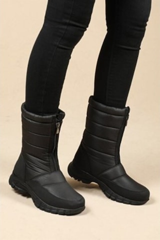 Bayan Siyah Kar Botu Önden Fermuarlı Khıones Siyah