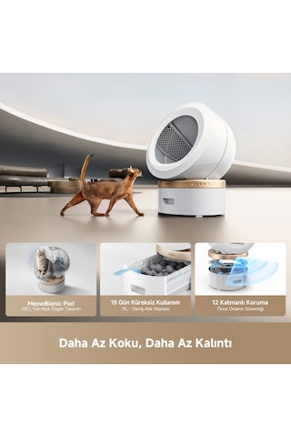 MOVA Meowgicpod LR10 Prime Akıllı Otomatik Kedi Tuvaleti 6 L Kapasite  Küreksiz Kullanım Yıkama Için Tek Çekişte Çıkarma